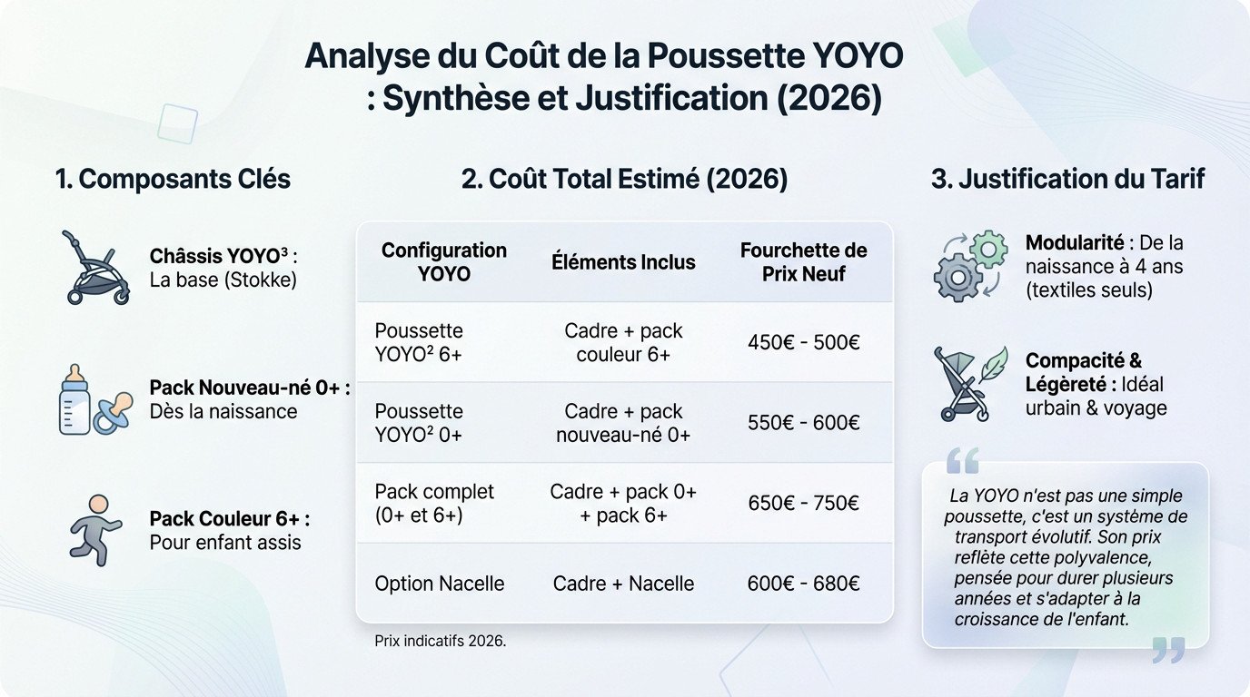 Tableau de synthèse des prix de la poussette YOYO en 2026 selon les configurations
