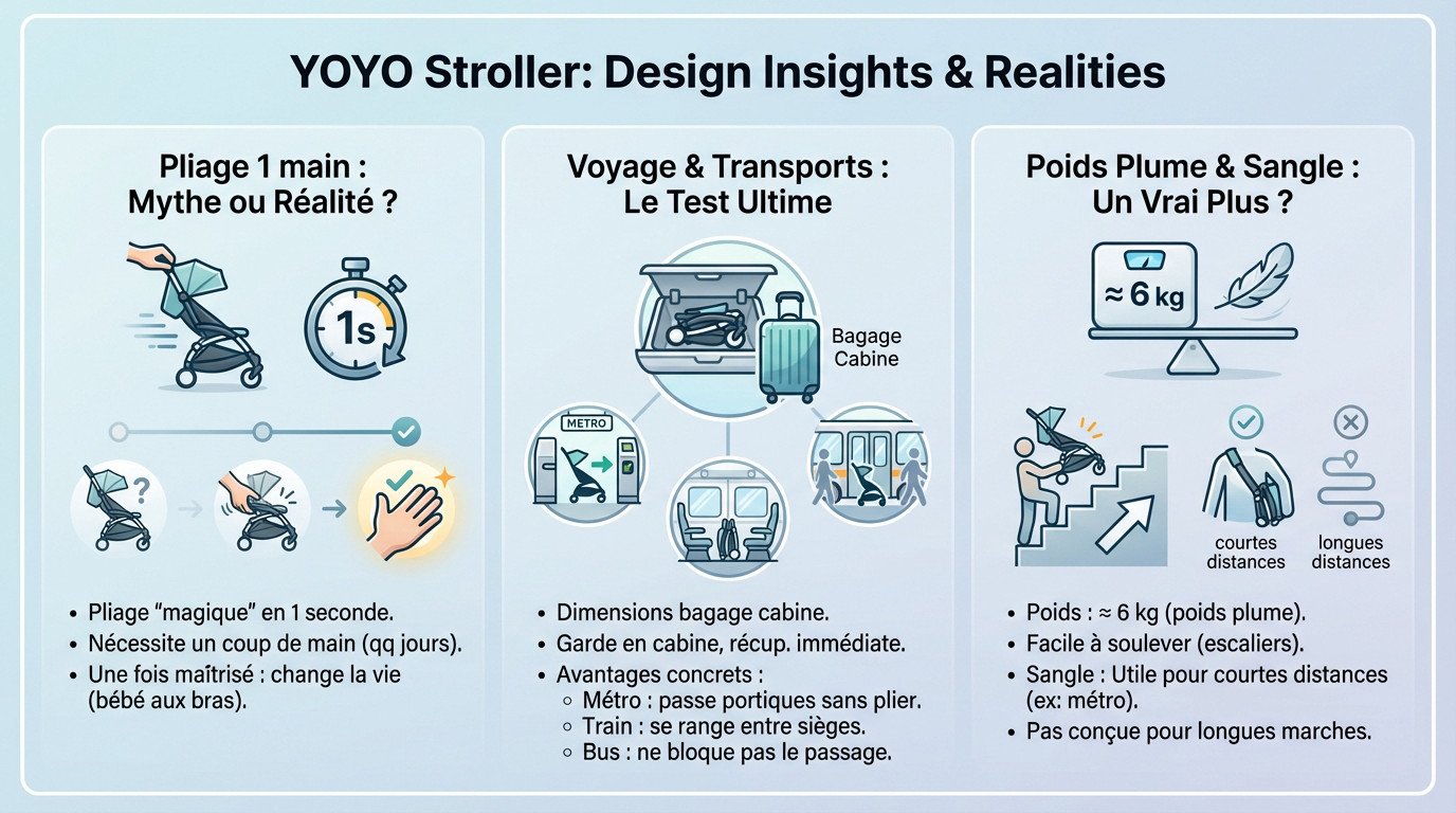 Aperçu du design compact et de la légèreté de la poussette Yoyo en situation réelle