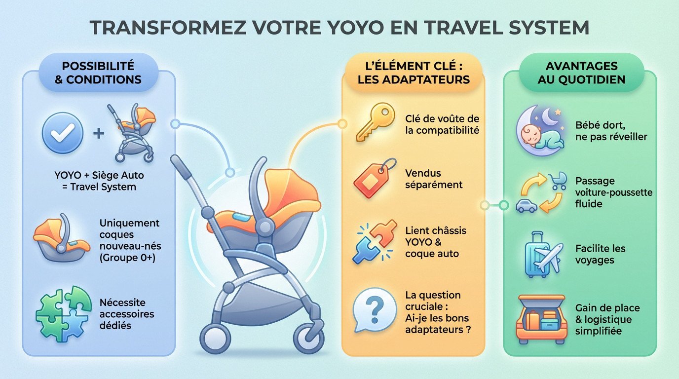 Installation d'un siège auto sur une poussette YOYO grâce aux adaptateurs spécifiques